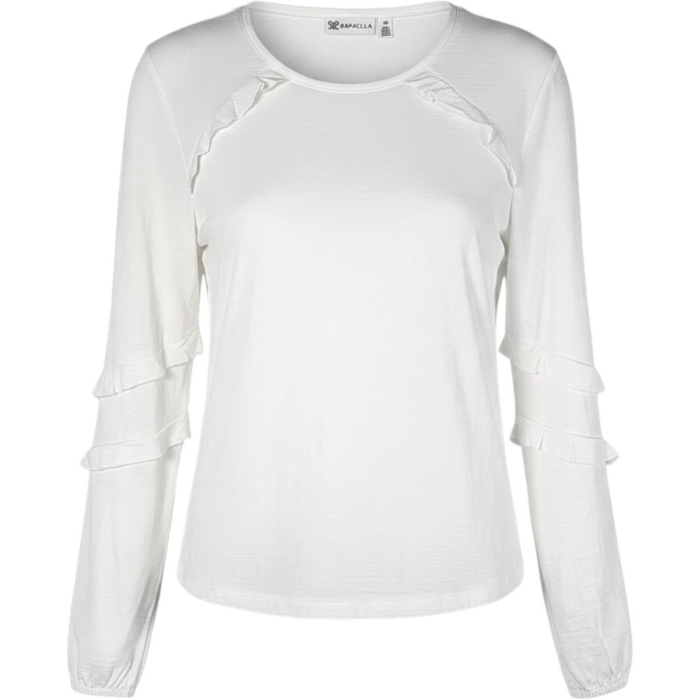 Rafaella Off-white Long Sleeve Ruffle Accent Jersey‎ Top Size Large L